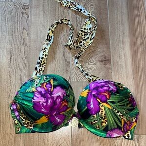Victoria's Secret Swim Top 34D Bombshell Adds 2 Cup Sizes Leopard Floral